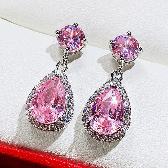 Elegant Water Drop Copper Earrings Inlaid With Zircon And Diamond Emerald Multicolor Optional