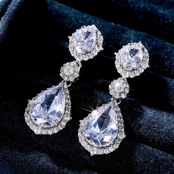 Elegant Water Drop Zircon Earrings Copper Material