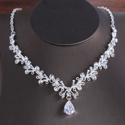 Elegant Water Droplets Alloy Inlay Crystal Rhinestones Women's Earrings Necklace