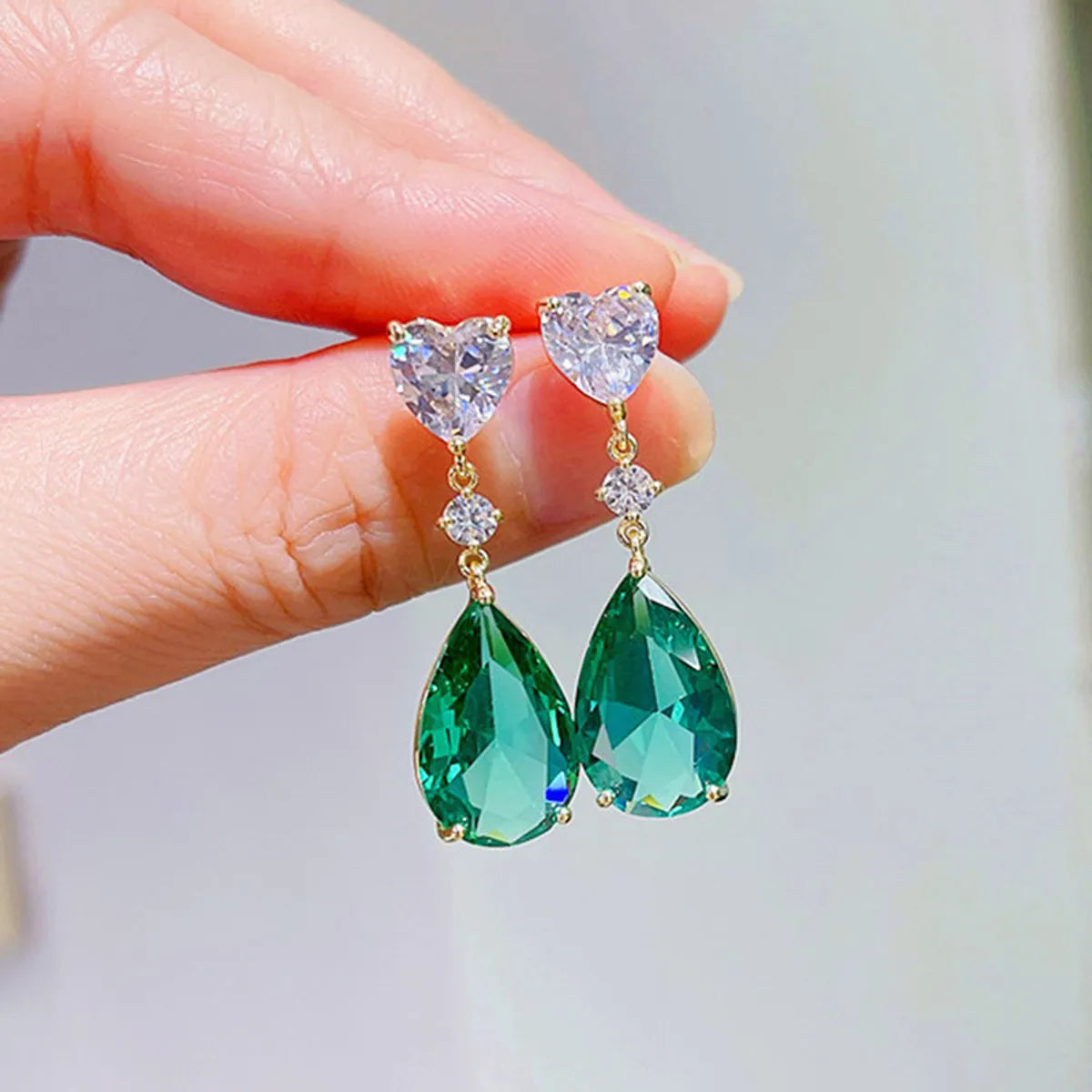 Elegant Water Droplets Copper Inlay Zircon Drop Earrings 1 Pair