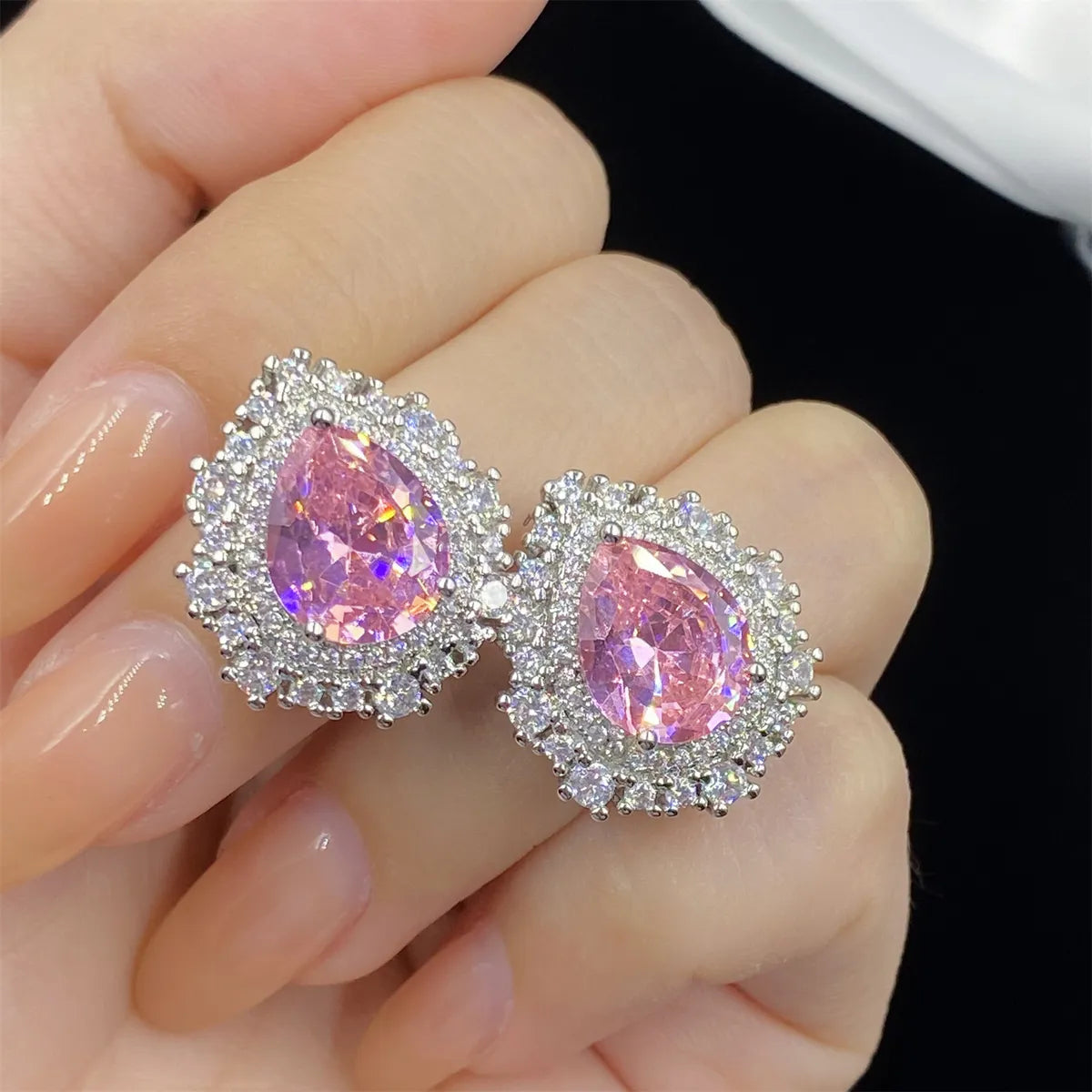 Elegant Water Droplets Flower Copper Plating Inlay Zircon Rings Earrings Necklace