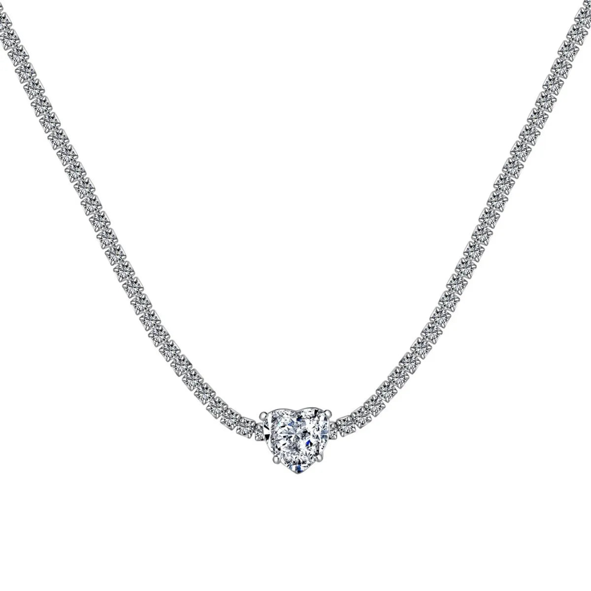 Elegant Water Droplets Heart Shape Flower Sterling Silver Zircon Solitaire Necklace Necklace In Bulk