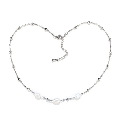 Elegant Water Droplets Stainless Steel Freshwater Pearl Beaded Necklace