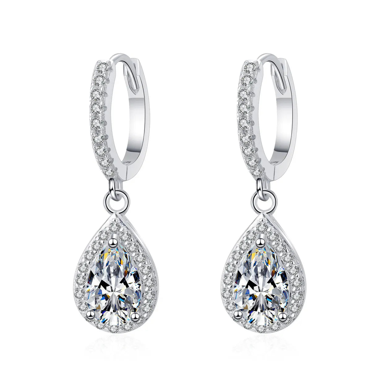 Elegant Water Droplets Sterling Silver Moissanite Zircon Drop Earrings In Bulk