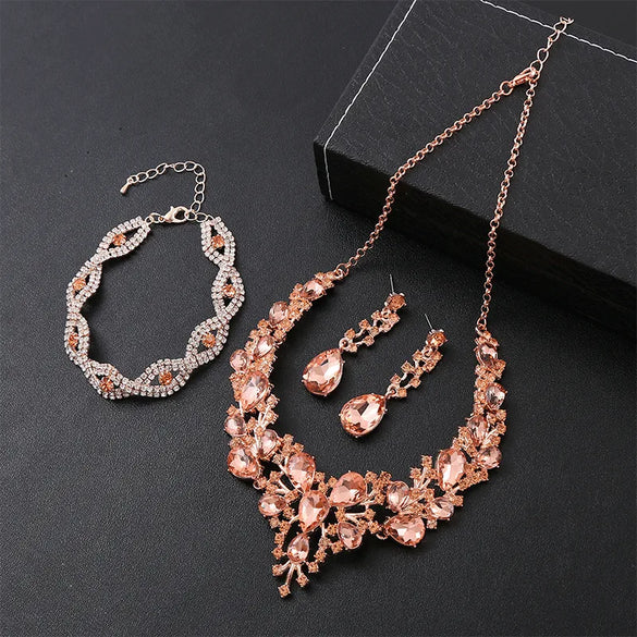 Elegant Water Droplets Zinc Alloy Inlay Crystal Women'S Jewelry Set