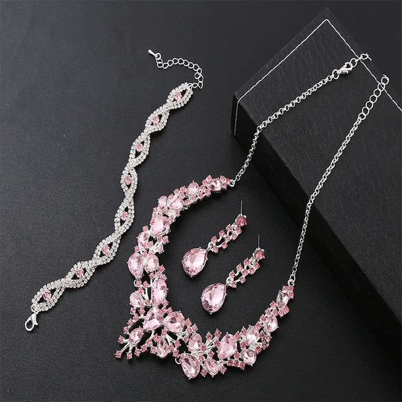 Elegant Water Droplets Zinc Alloy Inlay Crystal Women'S Jewelry Set