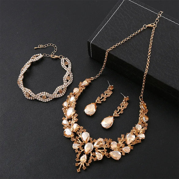 Elegant Water Droplets Zinc Alloy Inlay Crystal Women'S Jewelry Set