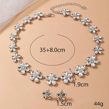 Elegant Wedding Bridal Flower Alloy Inlay Rhinestones Zircon Women'S Earrings Necklace