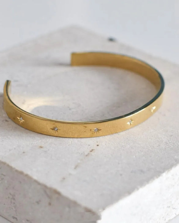 Elegant Wedding Classic Style Hexagram Twist 304 Stainless Steel 18K Gold Plated Artificial Diamond Bangle In Bulk
