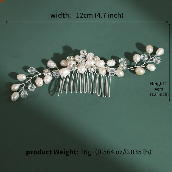 Elegant Wedding Hair Comb Handmade Freshwater Pearl Flower Hair Accessory For Brides Retro Women