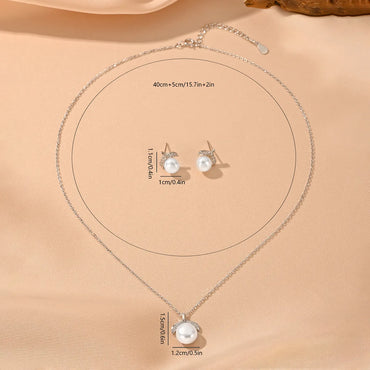 Elegant Wedding Simple Style Pearl White Gold Plated Rhodium Plated Freshwater Pearl Freshwater Pearl Sterling Silver Wholesale Earrings Necklace Jewelry Set