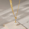 Elegant Wheat Ear Imitation Pearl Adjustable Pendant Necklace Titanium Steel 18K Gold Plated Tassel Clavicle Chain For Women Geometric Style Electroplated