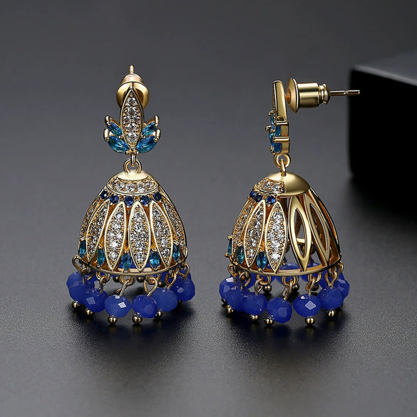 Elegant Women's Copper Geometric Bell Pearl Tassel Earrings With Electroplated Finish