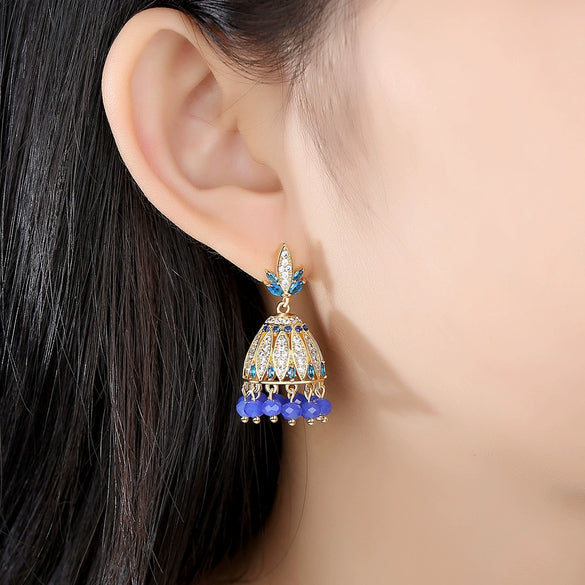 Elegant Women's Copper Geometric Bell Pearl Tassel Earrings With Electroplated Finish