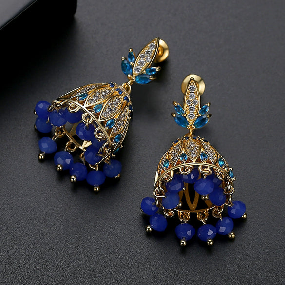 Elegant Women's Copper Geometric Bell Pearl Tassel Earrings With Electroplated Finish