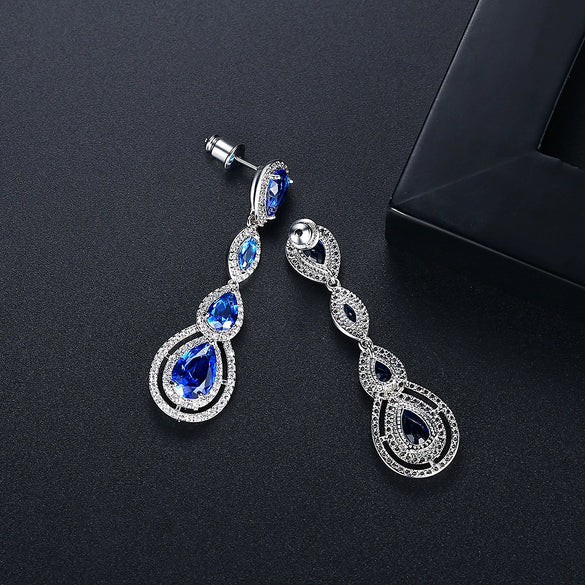 Elegant Women’s Copper Zircon Teardrop Dangle Earrings Fashion Bridal Inspired Long Drop Ear Jewelry