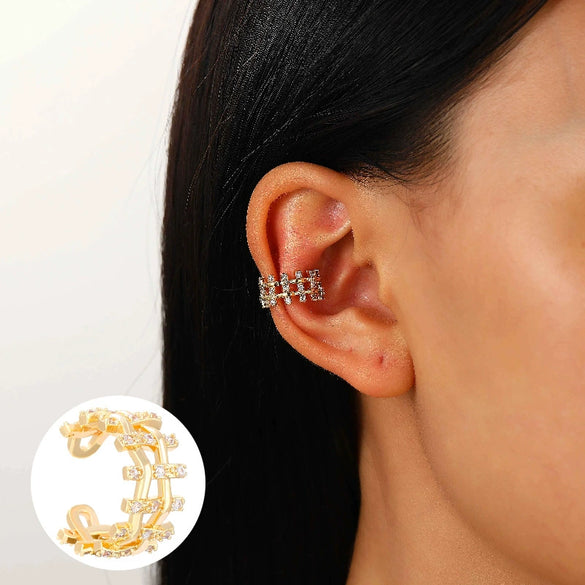 Elegant Women's Ear Clip Without Ear Holes Copper Inlaid Zircon Heart Shaped Multi Layer Ear Clip With Electroplating