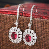 Elegant Women's French Style Copper Earrings With Oval Flower And Geometric Pattern Inlaid Zircon