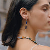 Elegant Women's Geometric Stainless Steel Tassel Earrings With Natural Stone Detail And Pierced Stud Design