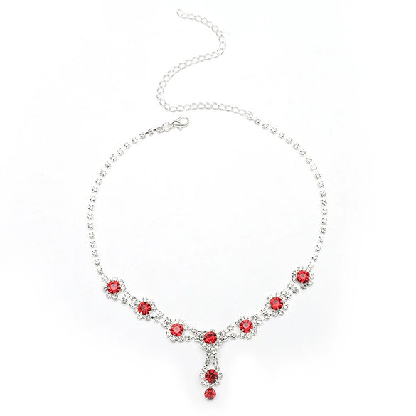 Elegant Women's Rhinestone Necklace And Earrings Jewelry Set With Water Wave Chain Light Luxury Drop And Heart Pendant Design