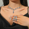 Elegant Women's Rhinestone Necklace And Earrings Jewelry Set With Water Wave Chain Light Luxury Drop And Heart Pendant Design