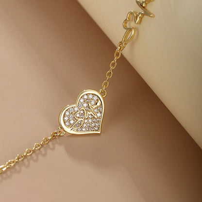 Elegant Xuping Simple Style Electrocardiogram Heart Shape 14k Gold Plated Artificial Diamond Alloy Copper Wholesale Bracelets