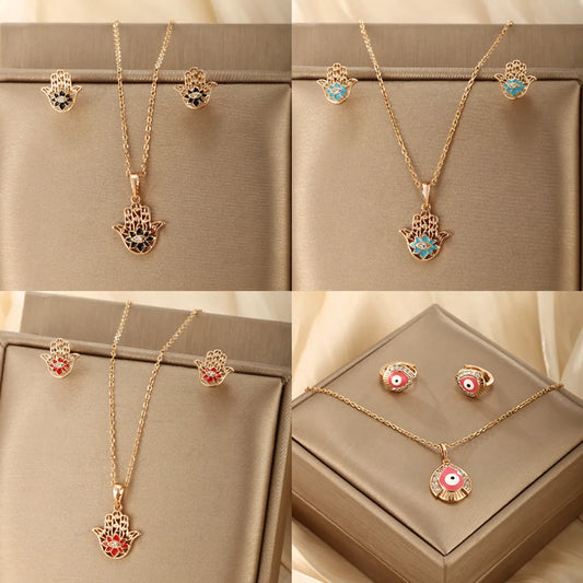 Elegant Xuping Streetwear Palm Water Droplets Lotus Alloy Plating Inlay Artificial Gemstones 18k Gold Plated Women'S Earrings Necklace