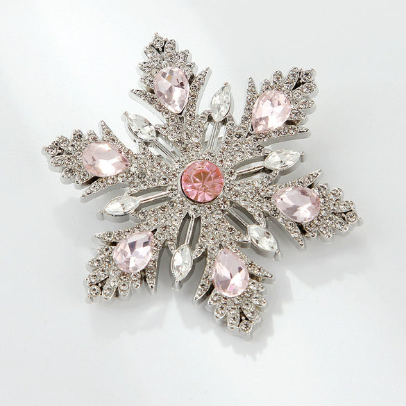 Elegant Zinc Alloy Christmas Snowflake Brooch With Sparkling Diamond Detail Versatile Corsage Pin For Suit Coats And Festive Outfits