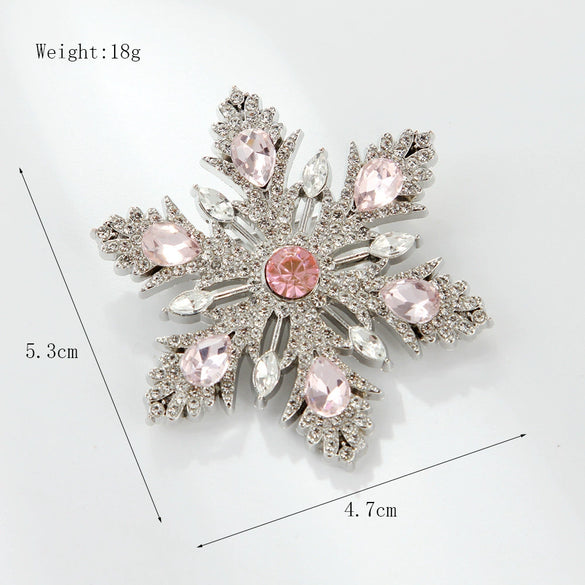 Elegant Zinc Alloy Christmas Snowflake Brooch With Sparkling Diamond Detail Versatile Corsage Pin For Suit Coats And Festive Outfits