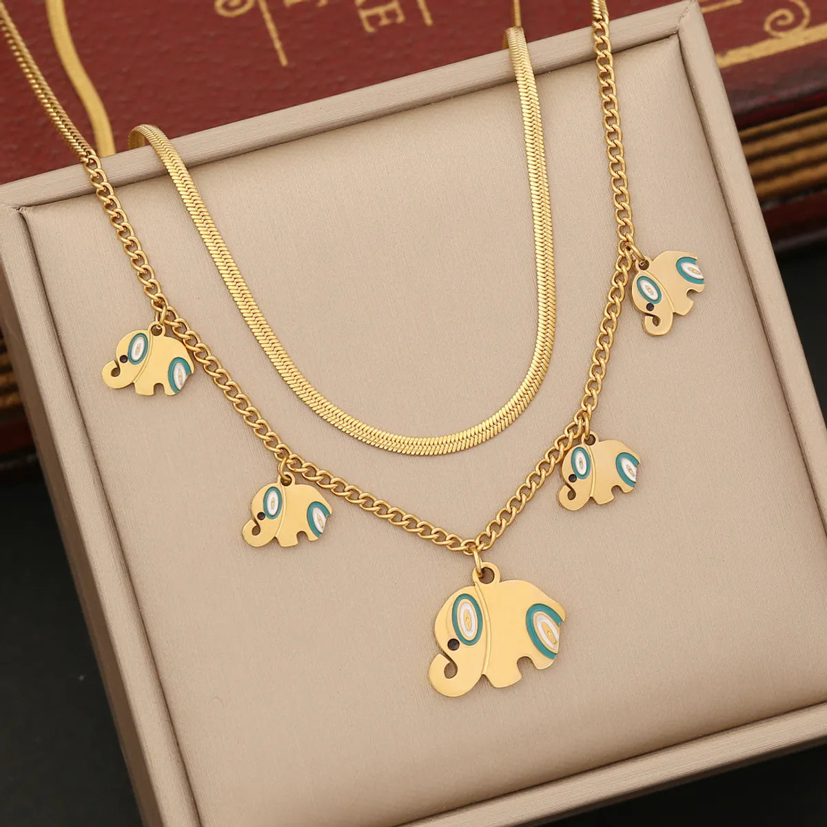 Elephant Necklace Stainless Steel Double-layer Chain