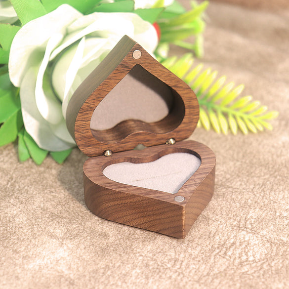 Embossed Love Black Walnut Solid Wood Ring Box Proposal Ring Gift Box Wooden Jewelry Storage Box For Women