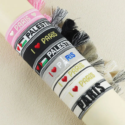 Embroidery Eiffel Tower Letter Polyester Wholesale Drawstring Bracelets