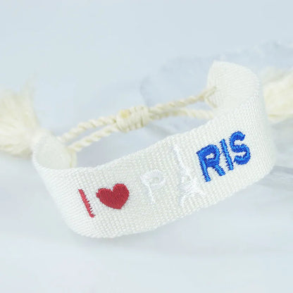 Embroidery Eiffel Tower Letter Polyester Wholesale Drawstring Bracelets