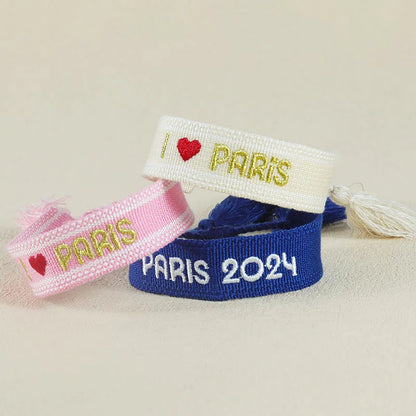 Embroidery Eiffel Tower Letter Polyester Wholesale Drawstring Bracelets