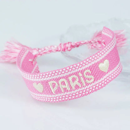 Embroidery Eiffel Tower Letter Polyester Wholesale Drawstring Bracelets