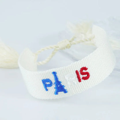 Embroidery Eiffel Tower Letter Polyester Wholesale Drawstring Bracelets