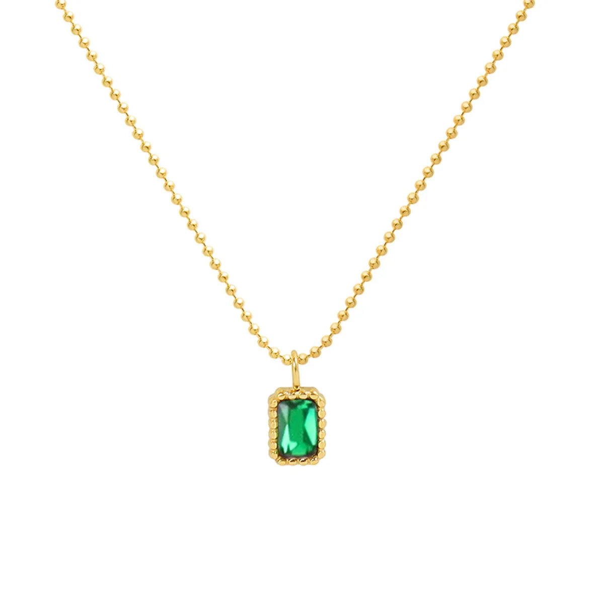 Hot Selling Emerald Zircon Micro-inlaid Craft Necklace Titanium Steel Plated 18k Real Gold Necklace Video P067