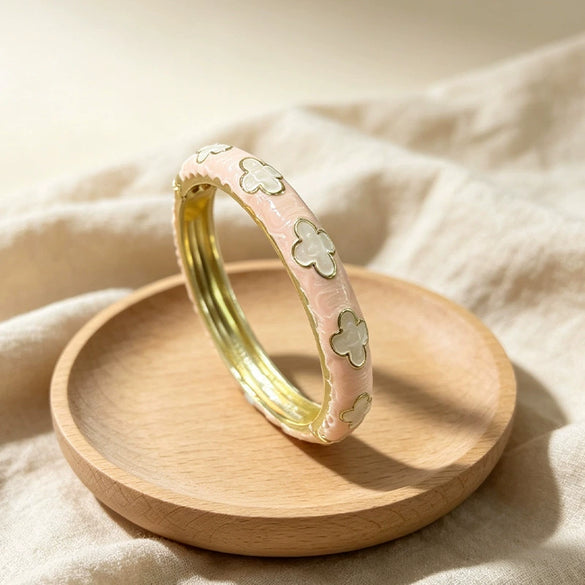Enamel Clover Open Bangle Bracelets For Children Macaron Color Fresh Floral Jewelry Accessories With Plated Finish Wholesale