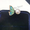 Enamel Half Wing Butterfly Natural Freshwater Pearl Jewelry Set Pendant Earrings Ring