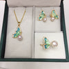 Enamel Half Wing Butterfly Natural Freshwater Pearl Jewelry Set Pendant Earrings Ring