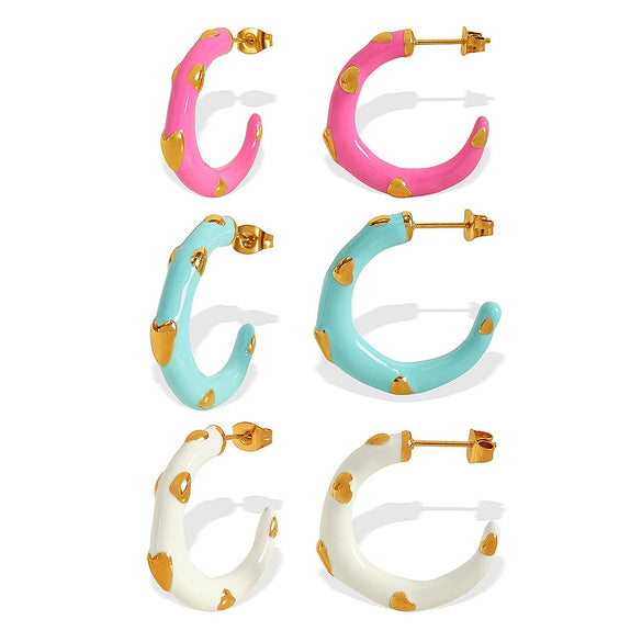 Enamel Heart Shape Stainless Steel Electroplated Women's Earrings