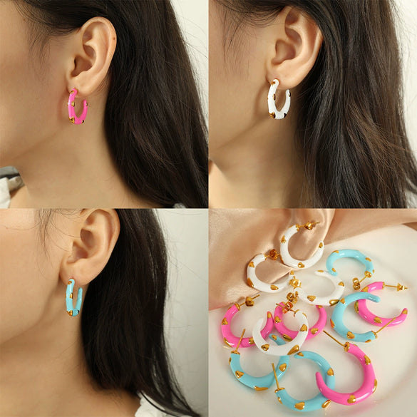 Enamel Heart Shape Stainless Steel Electroplated Women's Earrings