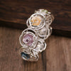 Enamel Hollow Rose Stretch Bracelet For Ladies Zinc Alloy With Painting Oil Treatment Original Design Plant Flowers Style
