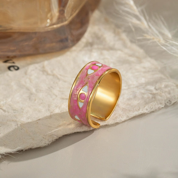 Enamel Oil Dripping Devil's Eye Ring For Girls Geometric Style Stainless Steel Electroplating Hand Jewelry