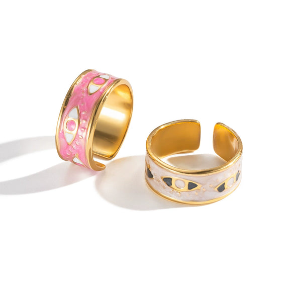 Enamel Oil Dripping Devil's Eye Ring For Girls Geometric Style Stainless Steel Electroplating Hand Jewelry