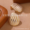 Enamel Striped Geometric Melon Seed Titanium Steel Women's Oildropping Thread Earrings