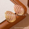 Enamel Striped Geometric Melon Seed Titanium Steel Women's Oildropping Thread Earrings