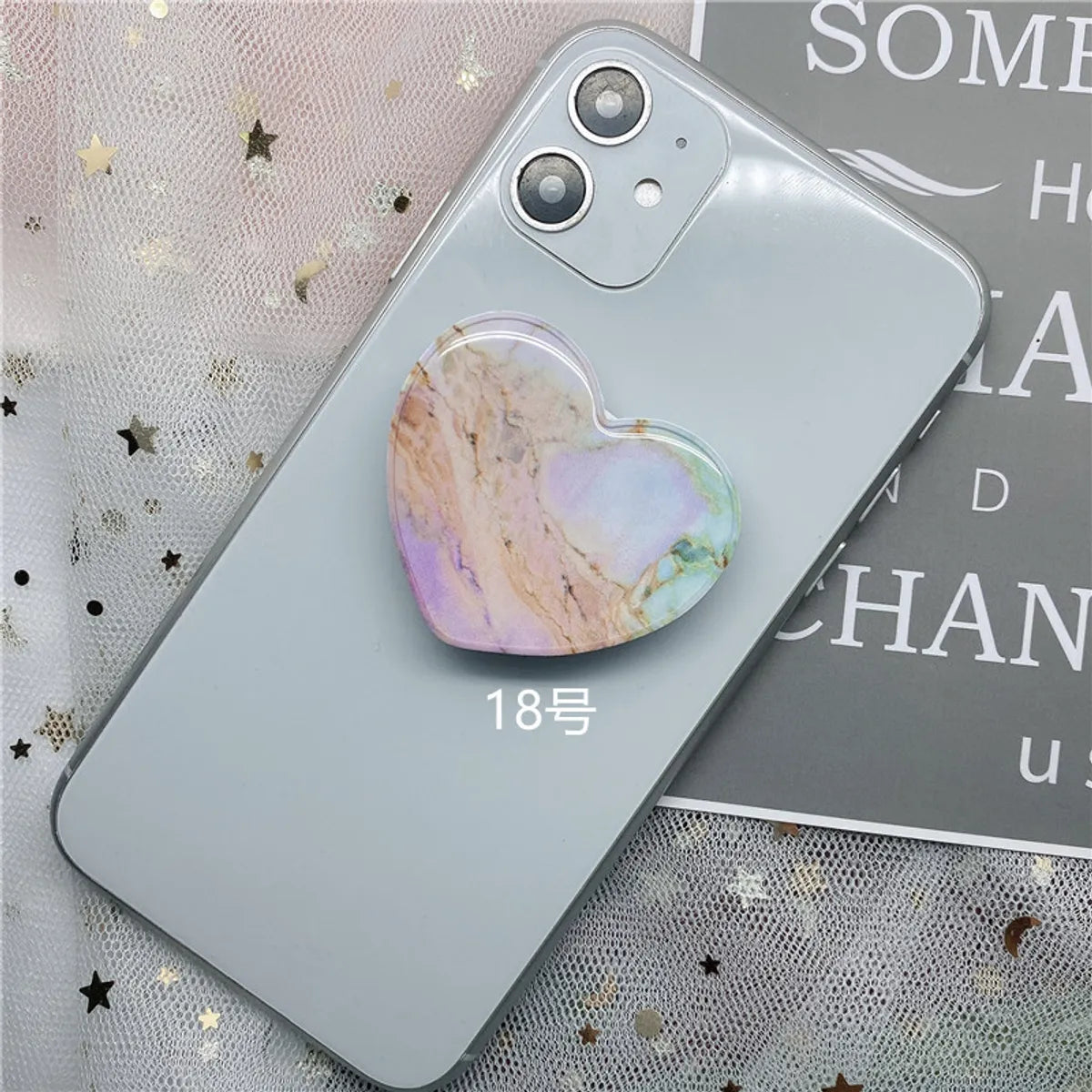 Epoxy Marble Pattern Telescopic Solid Color Heart-Shaped Mobile Phone Bracket