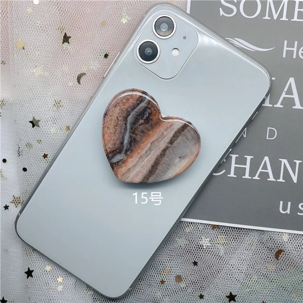 Epoxy Marble Pattern Telescopic Solid Color Heart-Shaped Mobile Phone Bracket