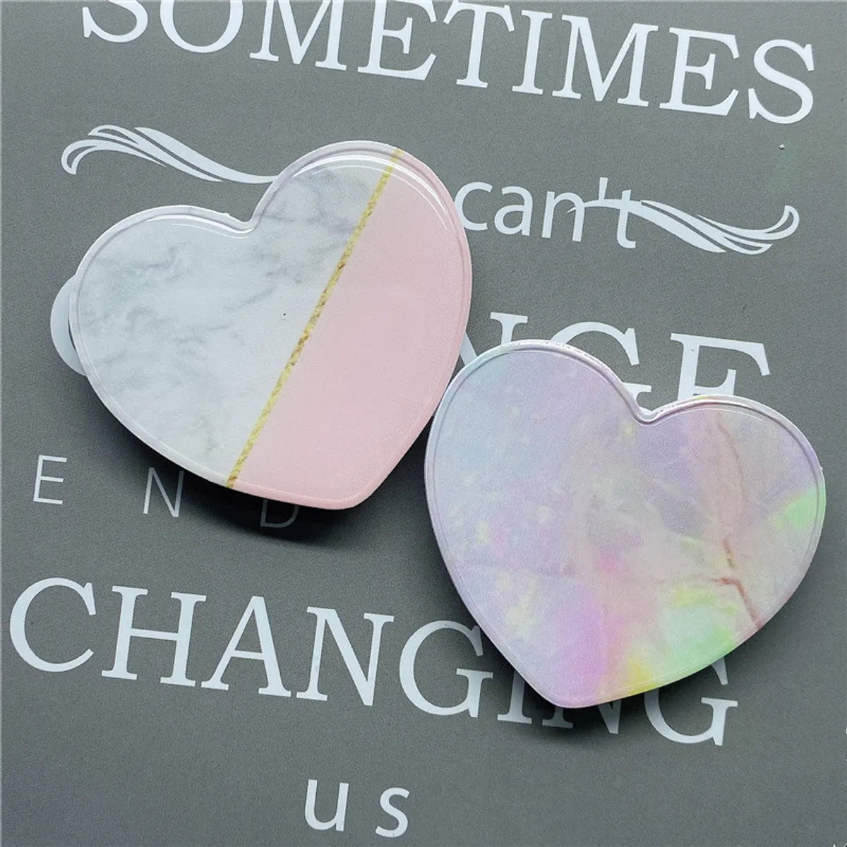 Epoxy Marble Pattern Telescopic Solid Color Heart-Shaped Mobile Phone Bracket